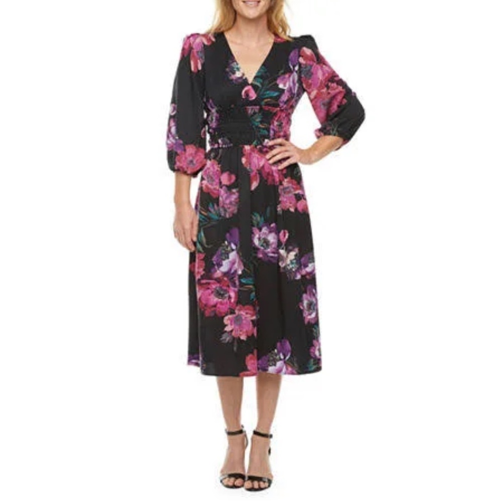 Julian Taylor‎ Black & Pink Floral Dress Size 10